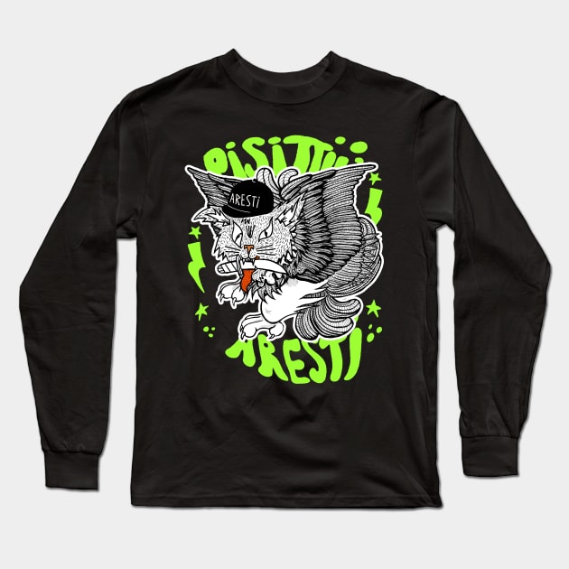 Flying Stray Cat Pisittu Aresti - by Miskel Design Long Sleeve T-Shirt by miskel